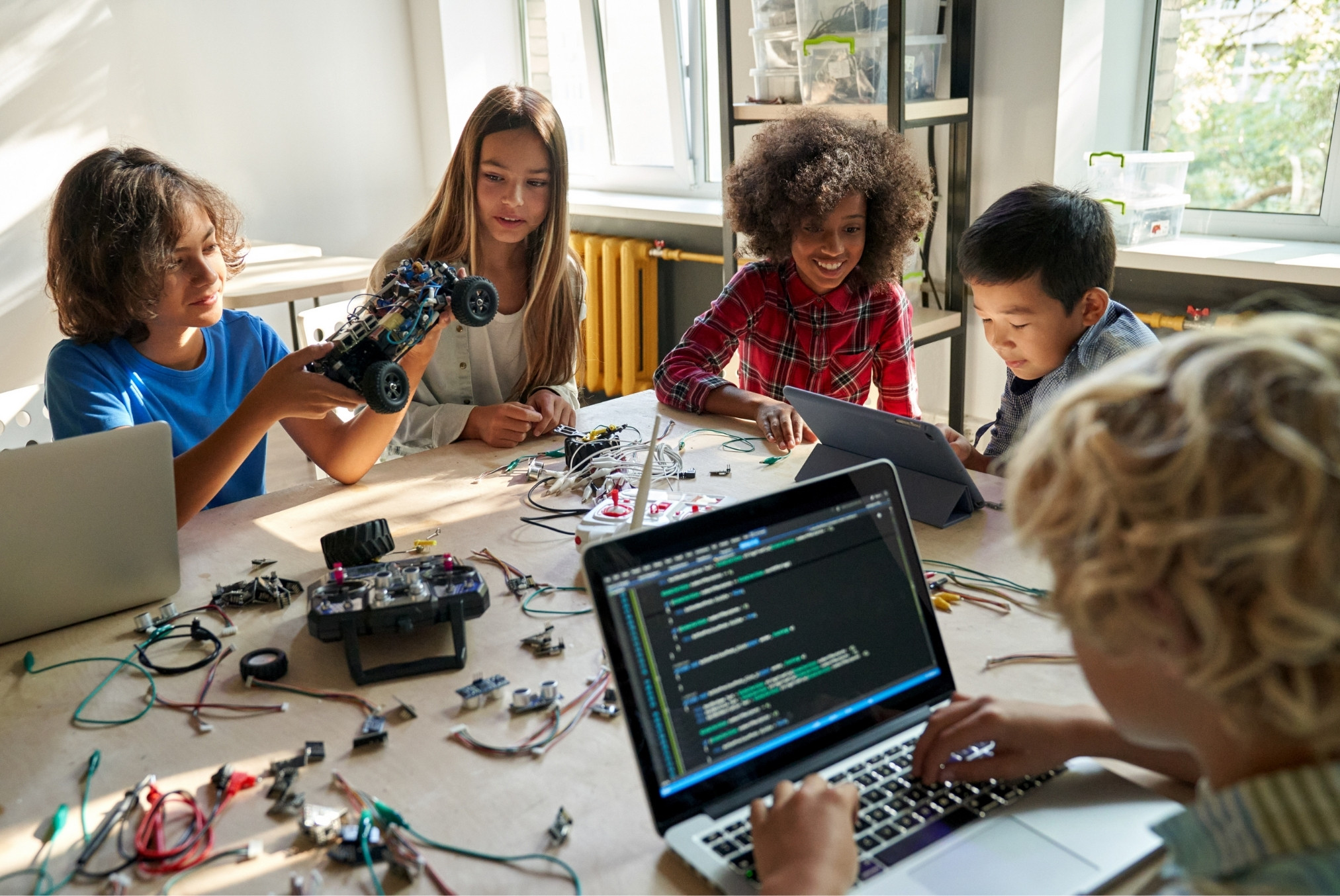 Kids working on robotics